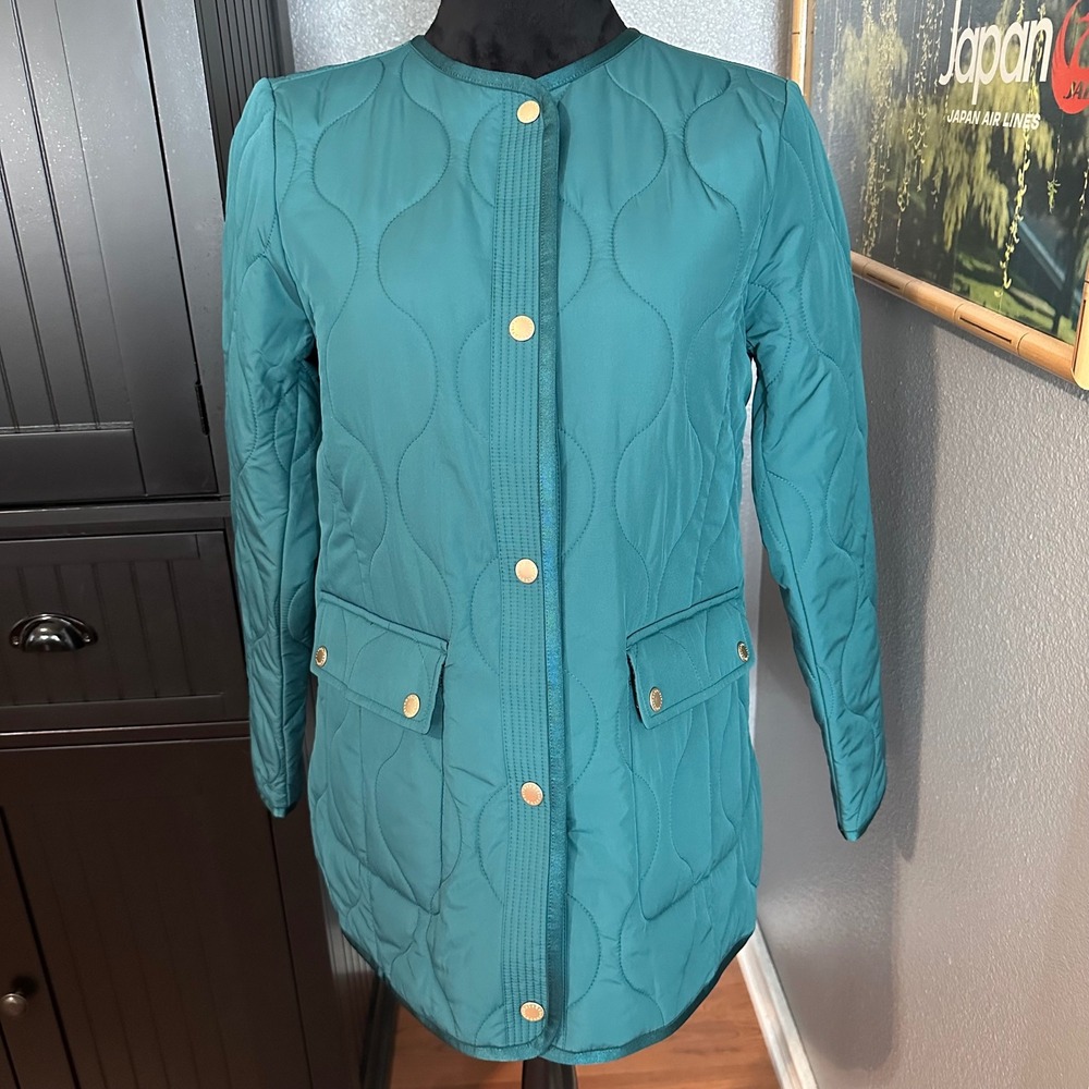 Talbots Petite‎ Small Quilted Jacket Teal Snap Front Lightweight Insulated Coat